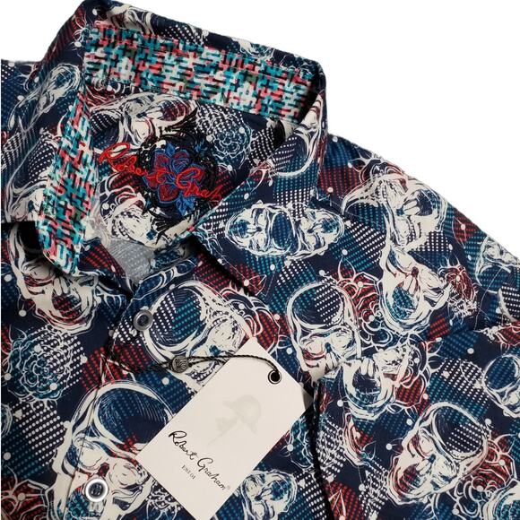 Robert Graham Fayetteville Skull Print Short Sleeve Shirt M NWT $198